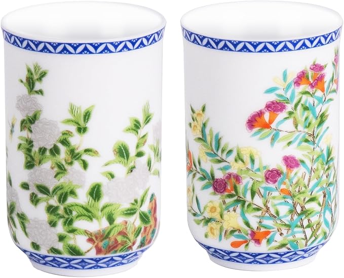 KAMMAK Asian Tea Cups Set of 2, 4.23oz Mini Ceramic & Porcelain Tea Mugs - Dishwasher Safe, Non-Toxic Handcrafted Cups for Juice, Coffee, Gift