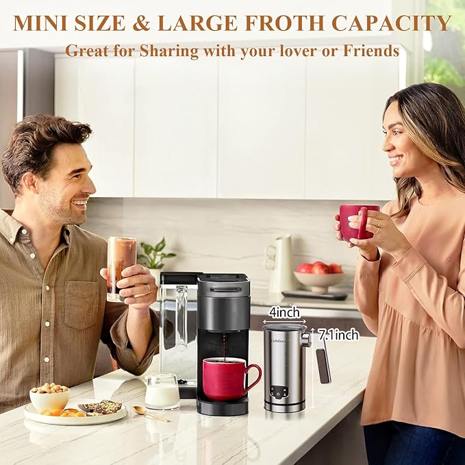 Milk Frother for Coffee, 4-in-1 Milk Frother and Steamer, Warm and Cold Foam Frother for Latte Cappuccinos Café Au Lait Hot Chocolate Matcha, Non-stick Coating Interior