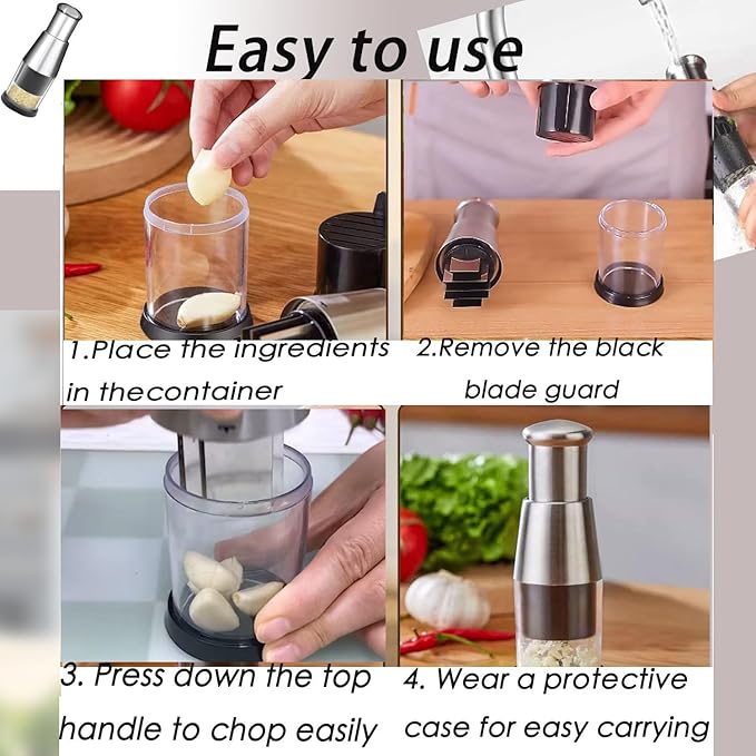 Manual Pressed Chopper, 2025 Upgraded Compact Mini Dicer Food Chopper,Functional Manual, Stainless Steel Hand Food Garlic Press for Mincing Garlic Press With black protective case