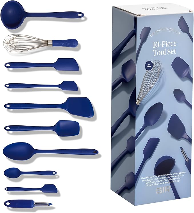 GIR: Get It Right 10-Piece Silicone Ultimate Kitchen Utensil Set – Spatulas, Ladle, Flip, Spoons, Whisk, Peeler & Spoonula – Nonstick, Non-Toxic, Heat-Resistant – Navy