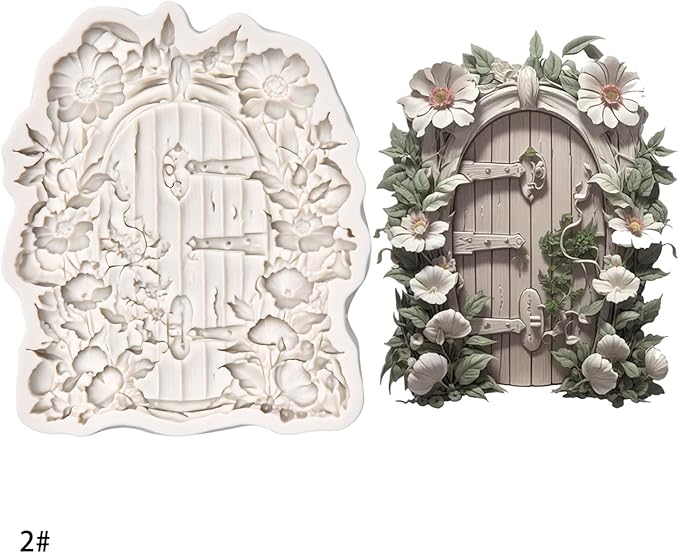 (Four-piece set) Santa Claus, cartoon mushroom cottage, floral door decoration, DIY silicone mold, cake chocolate mold wedding cake decoration tool soft cake