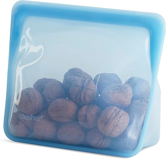 Stasher Premium Silicone Reusable Food Storage Stand-Up Mid Bag, Blue, Microwave, Sous Vide, Dishwasher, Oven and Freezer Safe, BPA Free, Leak-free, Eco-friendly, 56 Oz