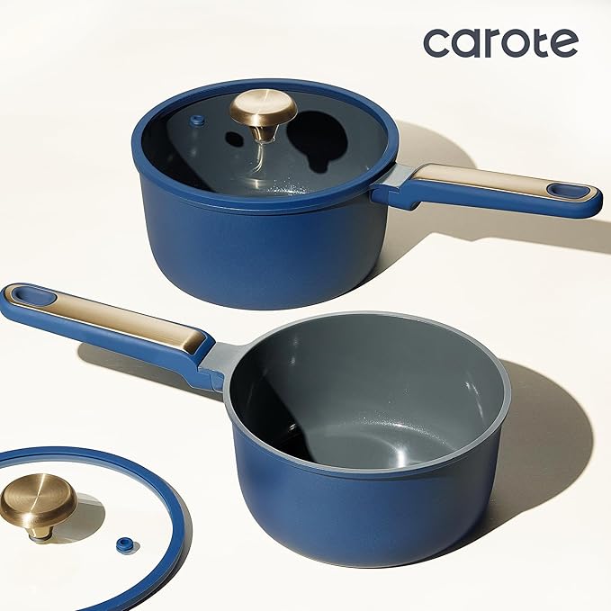 CAROTE 2QT & 2.5QT Sauce Pan Sets with Lid & Ladle Cooking Pots Nonstick Saucepans Cookware Set Small Kitchen Pot, Induction Comptable, Easy to Clean, PFOA FREE (Blue)