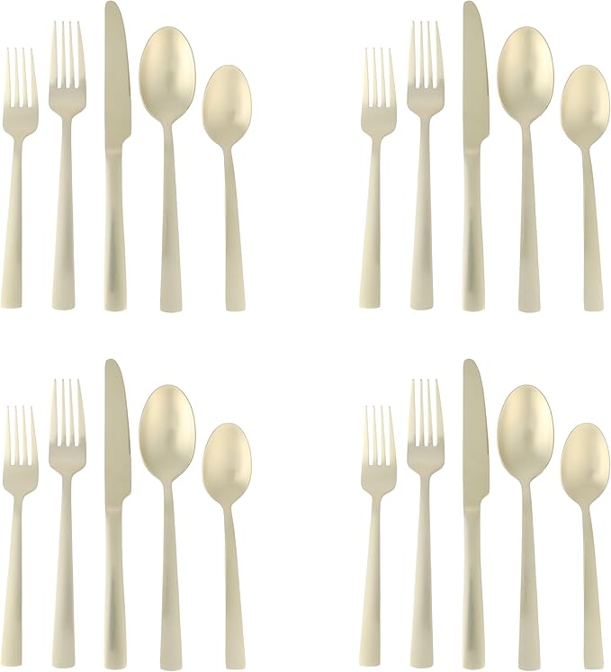Gibson Elite Earlston 20-Piece Flatware Silverware Set - Stainless Steel Utensils - Forks, Spoons, Knives - Service for 4 - Matte Champagne Gold