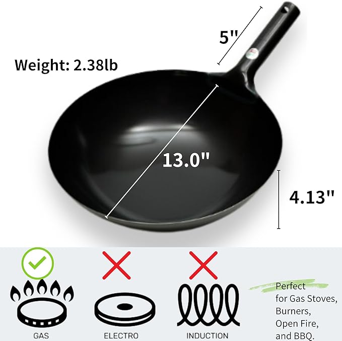 Kanda Iron Beijing Wok - Lightweight and Durable - Perfect for Authentic Japanese Cooking - 13 inch