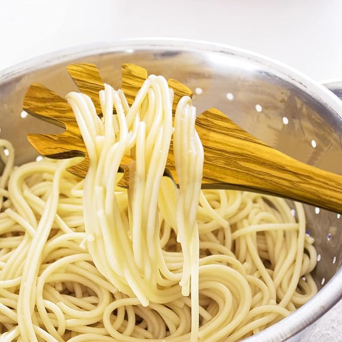 WONDERFUL 13.5 Inch Long Olive Wood Spaghetti and Pasta Server with Measurer, Ideal Spaghetti Server, Pasta Forks and Ladle