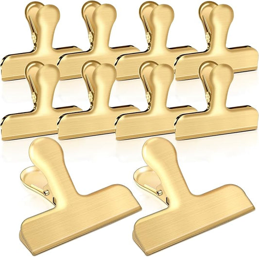 Bag Clips, 10 Pack Stainless Steel Chip Clips for Food, Food Clips Heavy Duty Clamp Clips Kitchen Clips Snack Clips for Office Kitchen Home, Gold