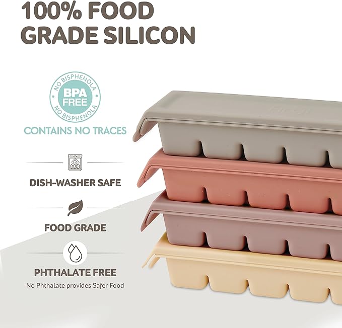 Silicone Freezer Trays with Lid,0.7oz 12 Section-Leak Proof Silicone Freezer molds for Homemade Baby Food Breastmilk, Purees, Vegetables, Fruit, Baby Food Jars Ice Tray with Lid BPA Free Brown