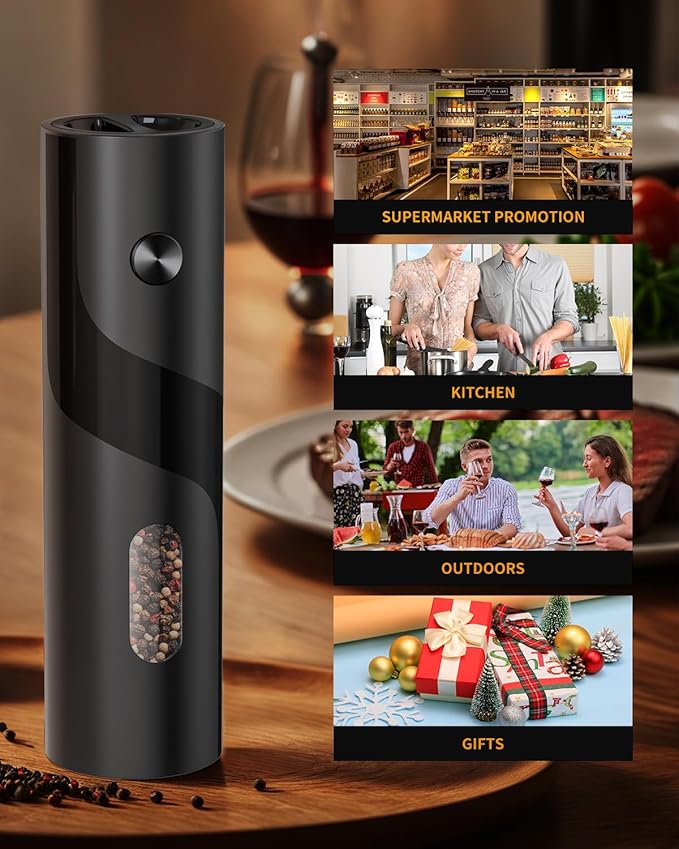 CIRCLE JOY Electric Pepper Mill Top-Refill Battery Operated Black Pepper Grinder with Upgraded Large Capacity, Adjustable Coarseness, Led Light