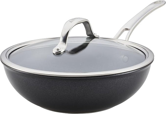 Anolon X Hybrid Nonstick Induction Stir Fry Wok Pan Cookware with Lid, Dishwasher Safe, Compatible with All Stovetops, 10 Inch - Charcoal Gray