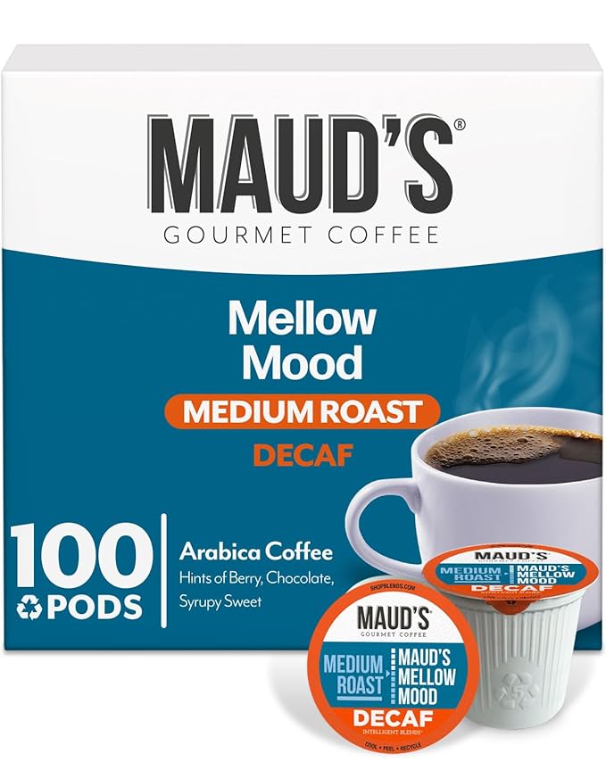 Maud's Decaf Medium Roast Coffee Pods, 100 ct, Decaffeinated Recyclable Single Serve Pods – 100% Arabica Coffee, Compatible with Keurig K Cups Maker