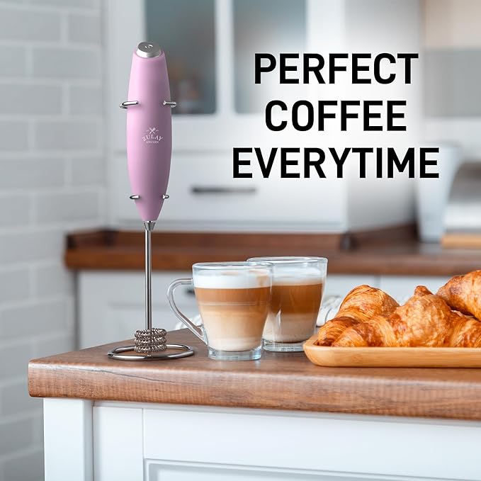 Zulay Kitchen Patented Tornado Triple Whisk Milk Frother with 4 Duracell Batteries – Handheld Foam Maker for Coffee, Lattes, Matcha & Hot Chocolate – Rich, Creamy Froth in Seconds