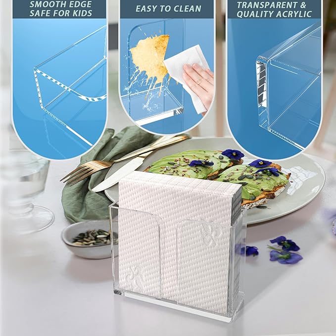 Napkin Holder, Clear Acrylic Guest Towel Holder, Vertical Disposable Hand Towel Holder for Kitchen, Waterproof Square Guest Paper Towel Lucite Tray for Bathroom Home Hotel Office Restaurant Business