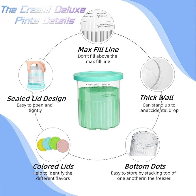 Compatible with Ninja NC500 NC501 Creami Deluxe Pints,24oz Creami Deluxe Containers,Ninja Creami Deluxe Pints and Lids 4 pack, Ninja Creami Deluxe Pint,Creami Deluxe Pint Containers