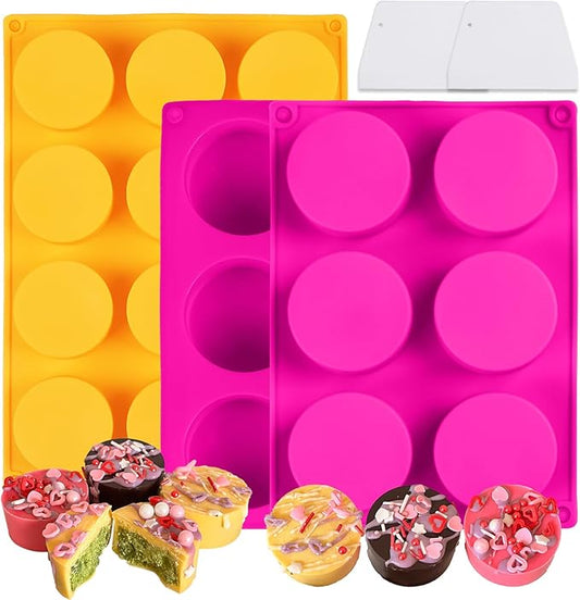 Cake Puck Mold Set, 12-Cavity Chocolate Covered Oreos Silicone Molds, Round CakePop Molds with 2 Spatulas for DIY Cake Cores, Cakepucks, Chocolate Desserts