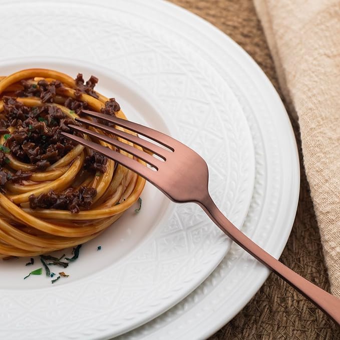 Alata Kate Rose Gold Satin 40-Piece Silverware Set,Service for 8,Stainless Steel Flatware Set, Matte Polished Cutlery Set,Dishwasher Safe