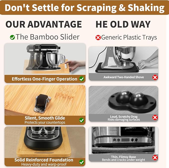 Sliding Tray for Coffee Maker, Appliance Slider Bamboo with Rubber Wheels for Heavy Kitchen Appliances, Coffee Pot Slider Tray for Countertop(14"D x 9.5"W)