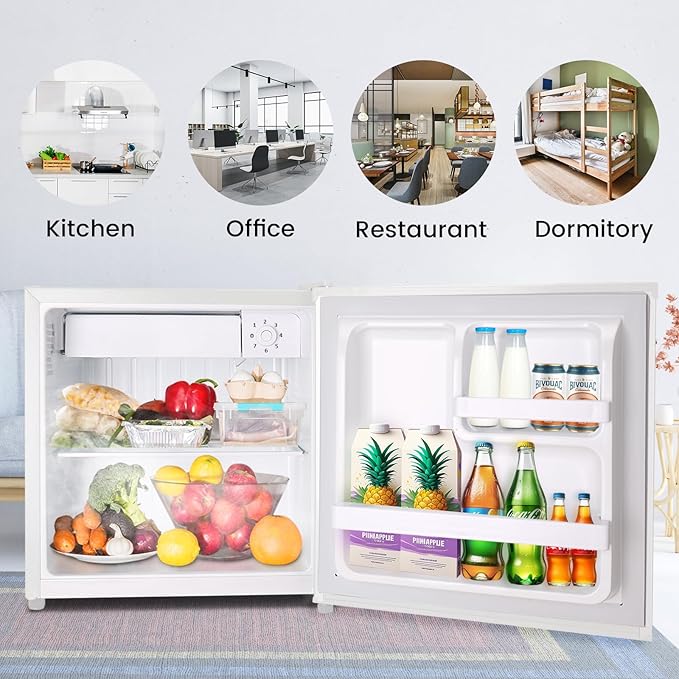 1.4 Cu.ft Mini Fridge with Freezer, Compact Refrigerator, Single Reversible Door, Ultra Quiet, Energy Efficient for Office, Dorm, Bedroom, Apartment, White