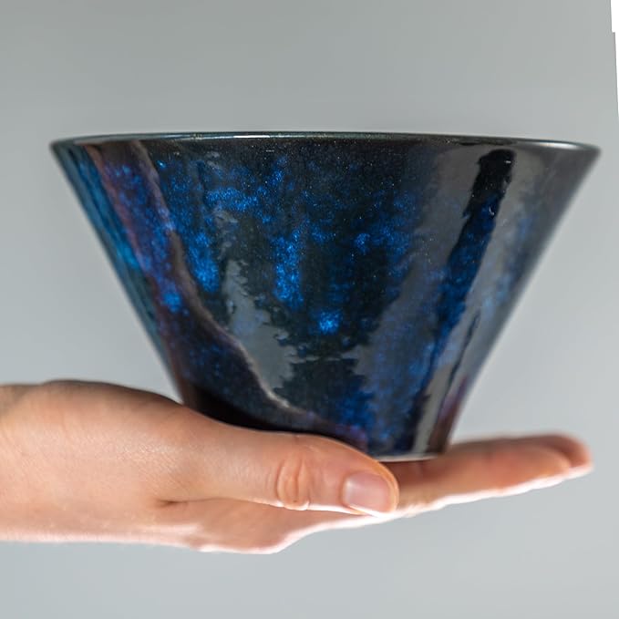 Asayu Japan Asanoha Indigo Ceramic Bowl – Medium Japanese Ramen, Rice, Soup & Salad Bowl with Traditional Leaf Pattern, Made in Japan