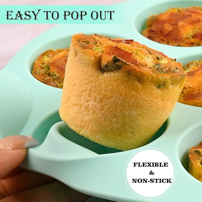 Sakolla 2 Pack Silicone Egg Bite Molds for Air Fryer, Nonstick 7 Cups Air Fryer Muffin Pan for Baking Egg Bite, Mini Muffins, Tart, Mini Cupcake and Quiche (Pink + Green)