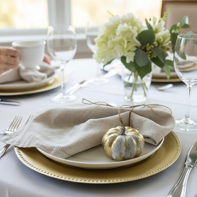 Hemstitched Linen Napkins – 20 Inch x 20 Inch – Stonewashed Pure Linen Cloth Dinner Napkins with Mitered Corners - 100% French Flax – Machine Washable - Set of 4 (Natural Oatmeal)