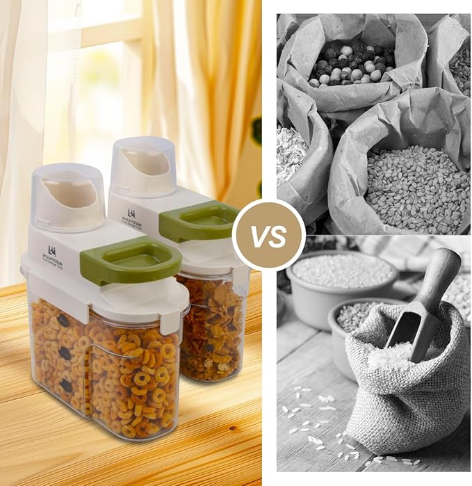 Cereal Containers Storage with Pour Spout Airtight Kitchen and Pantry Organization Canisters for Dry Food Nuts Flour and Sugar Container BPA Free Food Dispenser 1300ml (Green-2pcs)