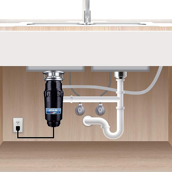 Waste Maid 10-US-WM-458-SL-3B Garbage Disposal Anti-Jam Stainless Steel Food Waste Grinding System, 3/4 HP Slim Line, Black