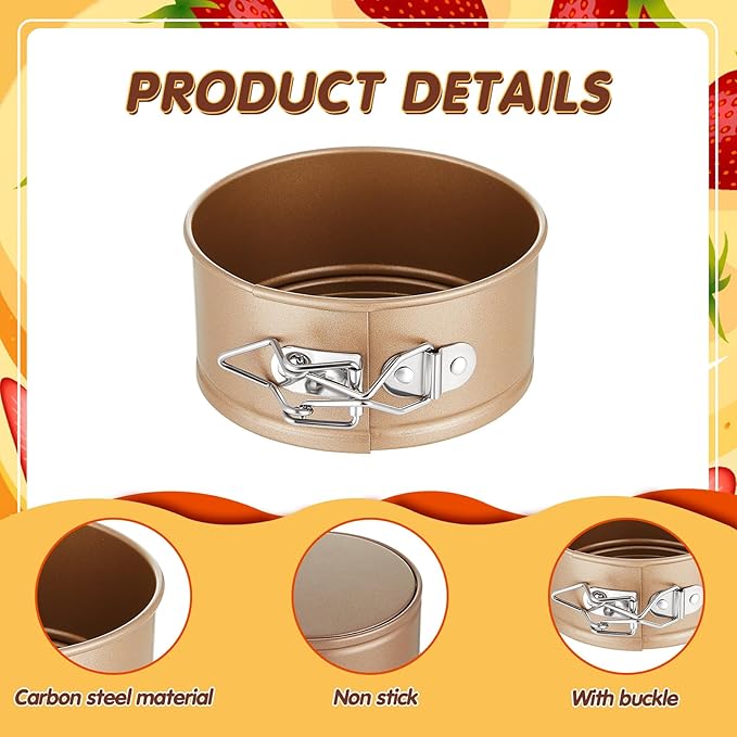 Sunnyray 8 Pcs 4 Inch Springform Pan for Baking Mini Cheesecake Pans with Removable Bottom Nonstick Leakproof Round Cake Mold Spring Form Molds for Mini Cheesecake Pizza and Quiches (Gold)