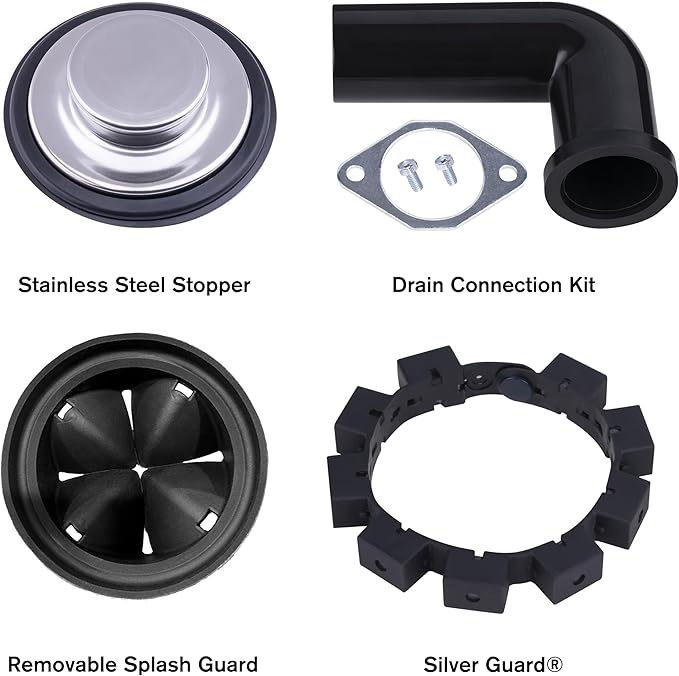 Waste Maid 10-US-WM-458-3B Garbage Disposal Anti-Jam Stainless Steel Food Waste Grinding System, 3/4 HP Deluxe, Black