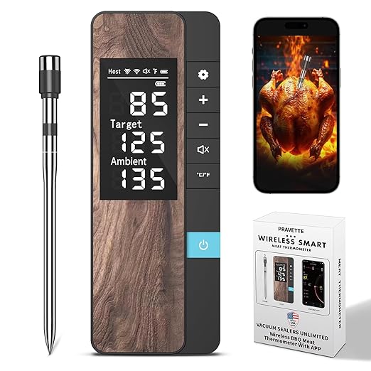 Wireless Meat Thermometer-Multi Sensors Digital Food Thermometer with Ultra-Thin Probe, Accuracy Smart Bluetooth Meat Thermometer for Steak, BBQ, Oven, Grill, Smoker,Recipes in App & Host