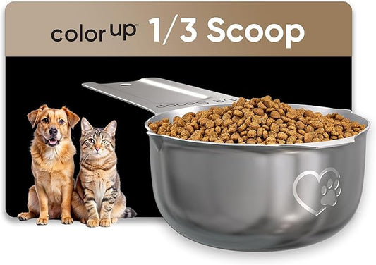 Color Up ⅓ Cup Pet Food Scoop – Stainless Steel Dog Food Scoop Cup – Rust-Resistant, Durable Measuring Scoop for Dogs, Cats, Birds & Rabbits – Ideal for Dry Food & Treats