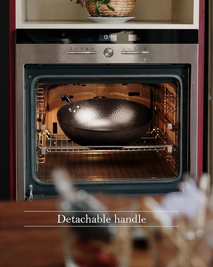 BIELMEIER Wok Pan 12.5", Woks and Stir Fry Pans with lid, Carbon Steel Wok with Cookware Accessories, Flat Bottom Suits for all Stoves