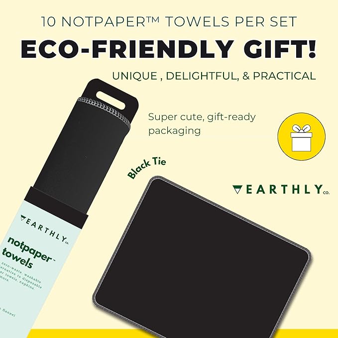Reusable Paper Towels - 10 PACK - Roll of Washable Cotton Cloth Paper Towels - Paperless Reusable Napkins Cloth Washable - Absorbent + Long Lasting - Zero Waste Products - (Black Tie)