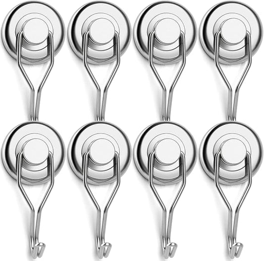 LOVIMAG Hooks, 110lbs+ Magnetic Magnet Hook 2025 Cruise Cabin Ship Essentials Heavy Duty Strong Refrigerator Fridge Hanging for Classroom Beach Vacation Kitchen Grills Home Mug Hanger (8 Pack), Silver