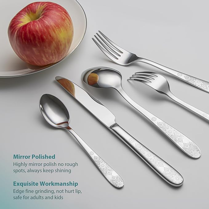 40 Piece Flatware Set, Service for 8, EIUBUIE Premium Stainless Steel Cutlery Set, Mirror Polished Silverware Sets with Pattern Handle, Modern Kitchen Eating Utensils Sets