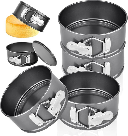 4 Pcs 6 Inch Springform Pan, Non Stick Round Cake Pans with Removable Bottom, Carbon Steel Cheesecake Pan, Spring Form Pan Cake Mold for Baking Kitchens Restaurant (Black)