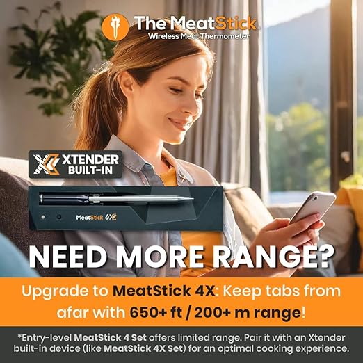 MeatStick 4 - Wireless Meat Thermometer for Grilling and Smoking, Smart Meat Thermometer with 4 Sensors & Limited Range (165ft Outdoors), Wireless Grill Thermometer, Wireless Meat Probe for Smoker