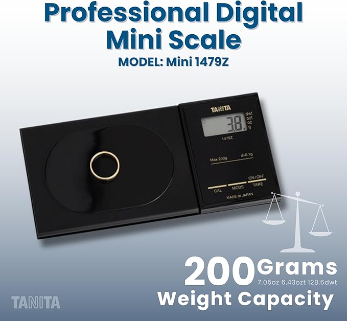 TANITA 1479Z Digital Milligram Scale – Japan Technology Accurate Pocket Jewelry Gram Scale with Smart Features for Cooking, Baking, Coffee, Espresso, Gold Testing, Nutritional Calculator, and Travel