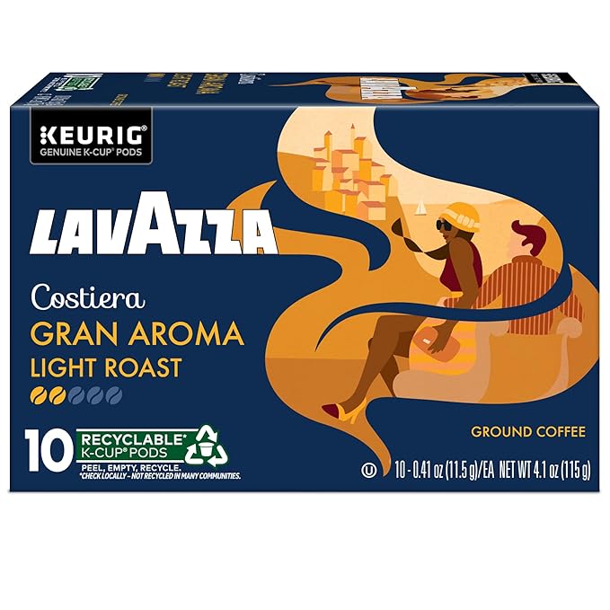 Lavazza Costiera Gran Aroma, Single-Serve Keurig K-Cup Pods, Light Roast Coffee, 60-Count Box (6 Packs of 10)