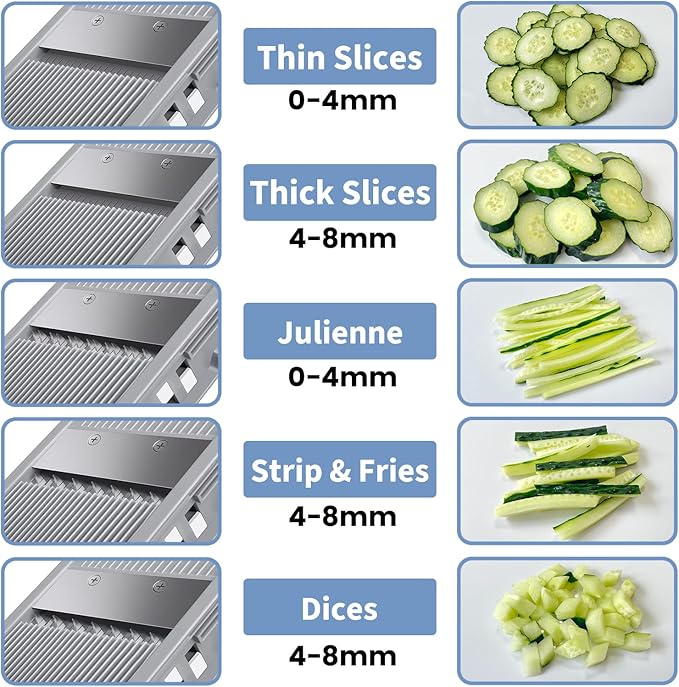 Vegetable Chopper with Adjustable Thickness - Safe Mandoline Food Slicer for Kitchen, Multifunctional Veggie Chopper Vegetable Cutter Slicer Dicer, All in 1, can Slice, Shred -Blue