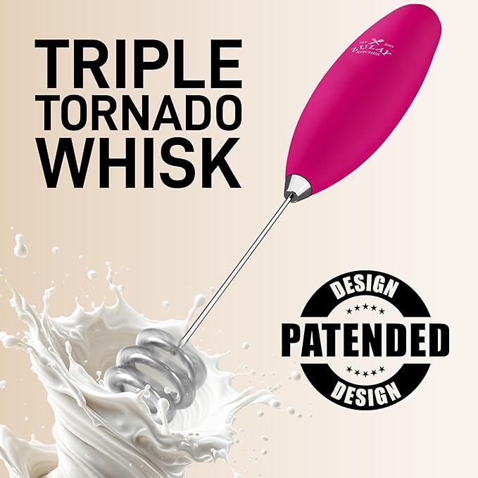 Zulay Kitchen Patented Tornado Triple Whisk Milk Frother with 4 Duracell Batteries – Handheld Foam Maker for Coffee, Lattes, Matcha & Hot Chocolate – Rich, Creamy Froth in Seconds