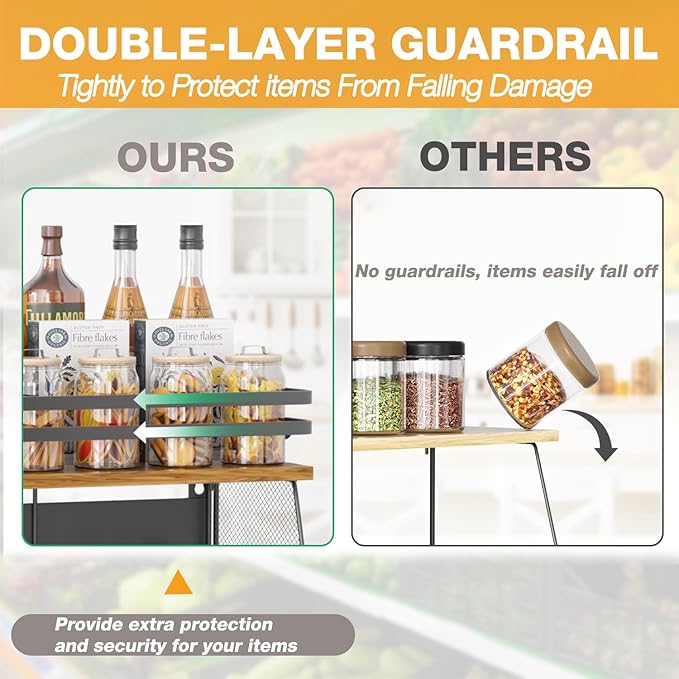 Magnetic Shelf for Fridge with Wood Lid, Extra-Large Capacity Magnetic Spice Rack for Refrigerator Kitchen Storage Bin for Fruit, Onion, Potatoes, Storage Organizer for Counter & Cabinet, Mesh Basket