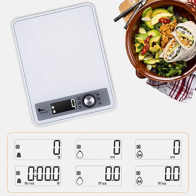 Digital Food Scale, Kitchen Scale for Cooking, Baking, and Weight Loss, 1g/0.03oz Precise Graduation, Tempered Glass （White）