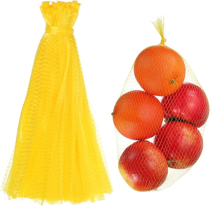uxcell 100PCS Reusable Mesh Produce Bags, 11.8 Inches Egg Hatching Bags Washable Breathable Fruit Net Stretchable Mesh Netting Storage for Seafood Vegetable Onion Grocery Shopping, Yellow