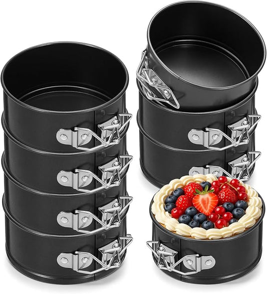 8Pcs Springform Pans Nonstick, 4.7 Inch Stainless Steel Springform Cake Pan with Removable Bottom Round Mini Cheesecake Mold for Cakes, Cheesecakes, Pizzas and Quiches