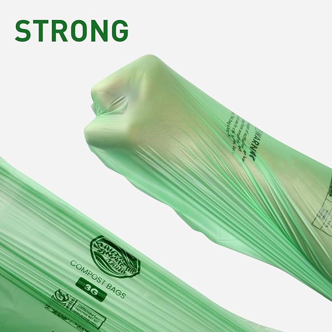 RAYTID 120 Counts 1.6 Gallon (1.6-1.75-2 Gal) Compost bin kitchen Bags, Strong compost bags for countertop bin, Fit 4.5,6,7,8 Liters.ASTM D6400, US BPI and Europe OK compost HOME certified