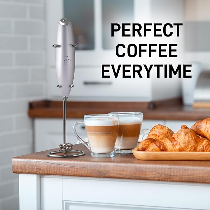 Zulay Kitchen Whisk Milk Frother with 4 Duracell Batteries - Powerful Handheld Foam Maker for Coffee, Lattes, Matcha, Hot Chocolate & Cappuccinos - Whip Creamy Froth in Seconds