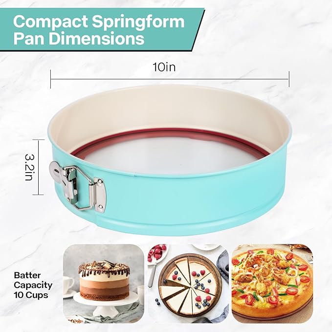 10-Inch Glass Bottom Springform Pan with Silicone Seal, Springform Pan 10 inch Nonstick,10In Cheesecake Pans Springform, Leak-Proof, Nontoxic & Oven-Safe