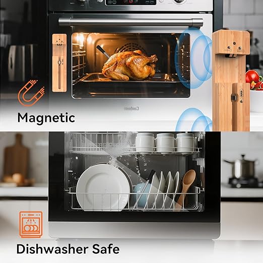 Bluetooth Wireless Meat Thermometer with Smart APP, Long Range & Fast Charge, Digital Food Thermometer for Grill, Oven, Smoker, Christmas Perfect Gifts for Men Dad