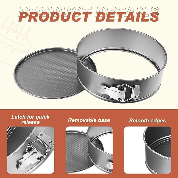 4 Pcs 8 Inch Non Stick Springform Pan with Removable Bottom Carbon Steel Round Springform Cheesecake Pan with Stainless Steel Spring Buckles for Baking Kitchens Restaurant(Gray)